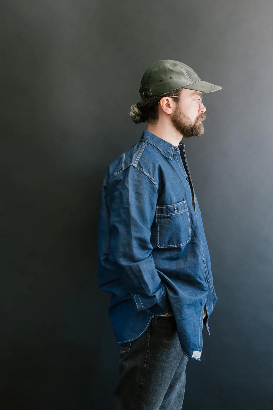 01-8068-81 - Supima 100/2 Linen Dungaree Work Shirt - Indigo - Image 13