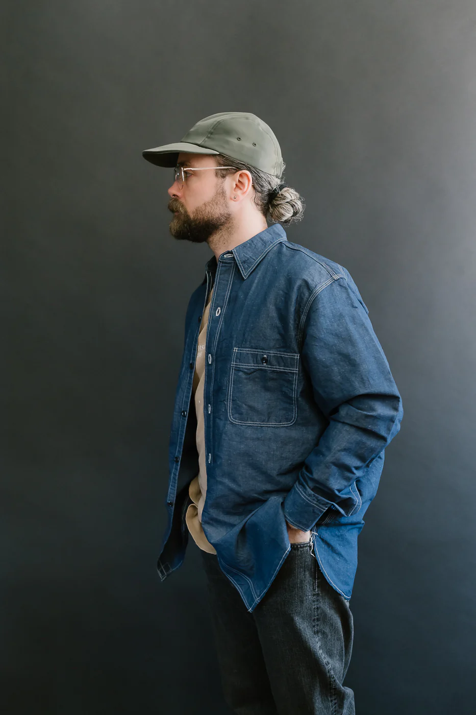 01-8068-81 - Supima 100/2 Linen Dungaree Work Shirt - Indigo - Image 16