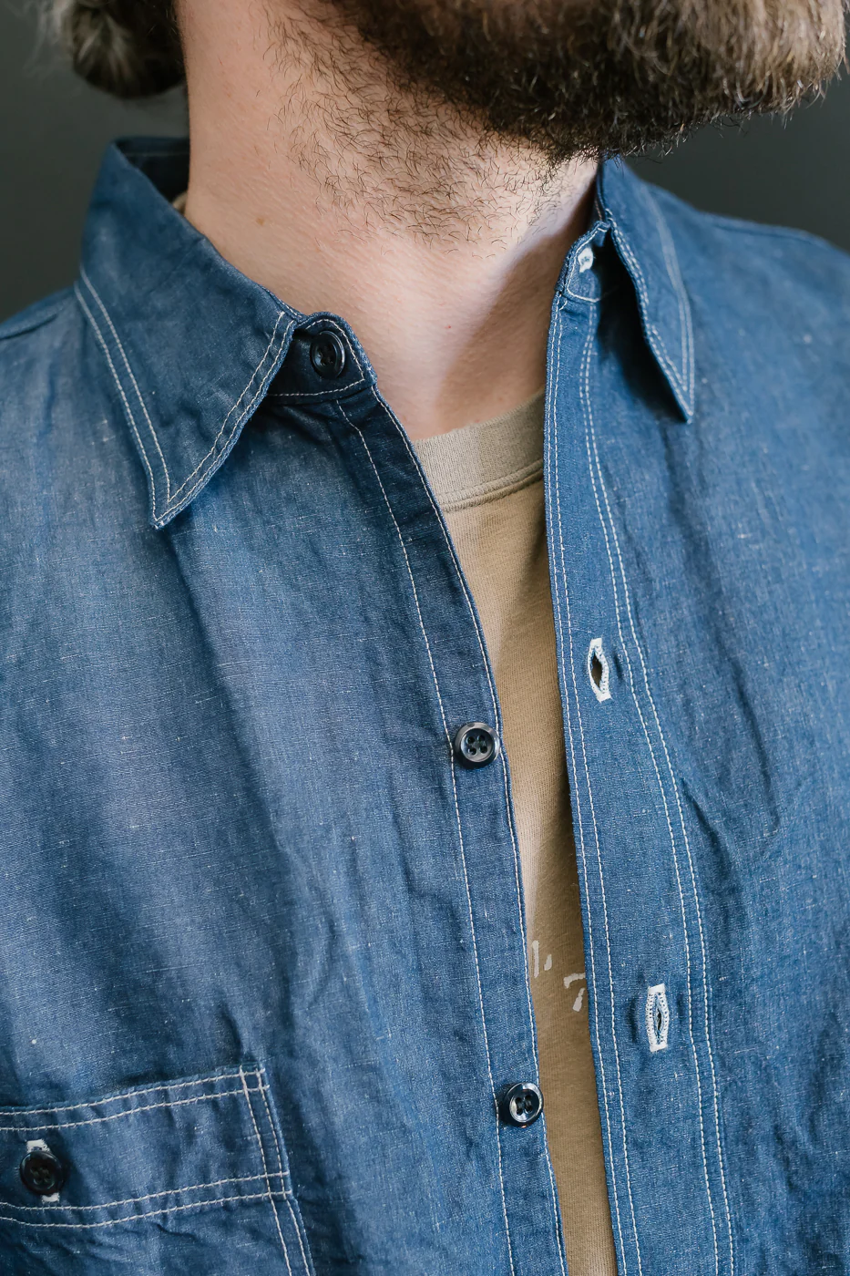 01-8068-81 - Supima 100/2 Linen Dungaree Work Shirt - Indigo - Image 18