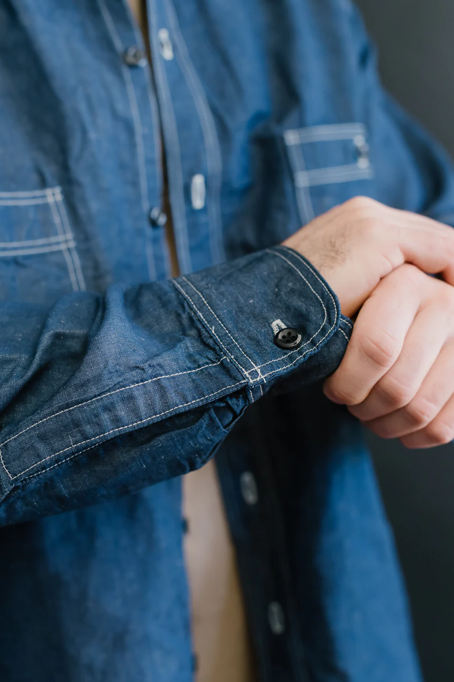 01-8068-81 - Supima 100/2 Linen Dungaree Work Shirt - Indigo - Image 19