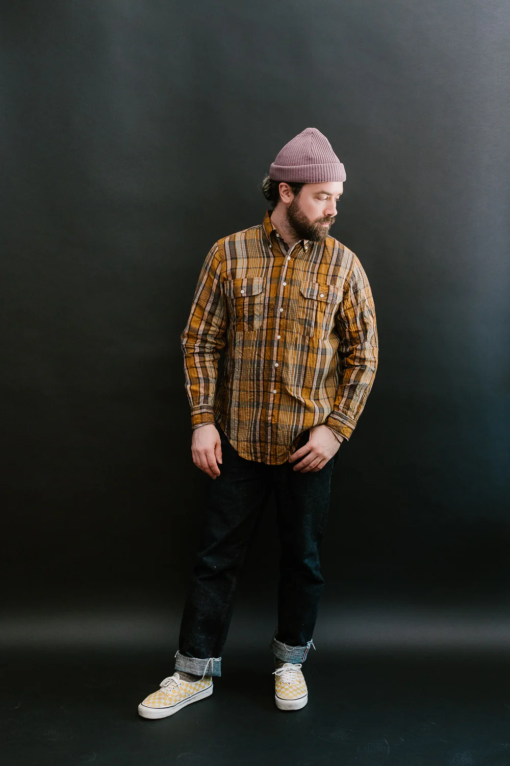 01-8113-44 - Linen Button-Down Safari Shirt - Orange Check - Image 10