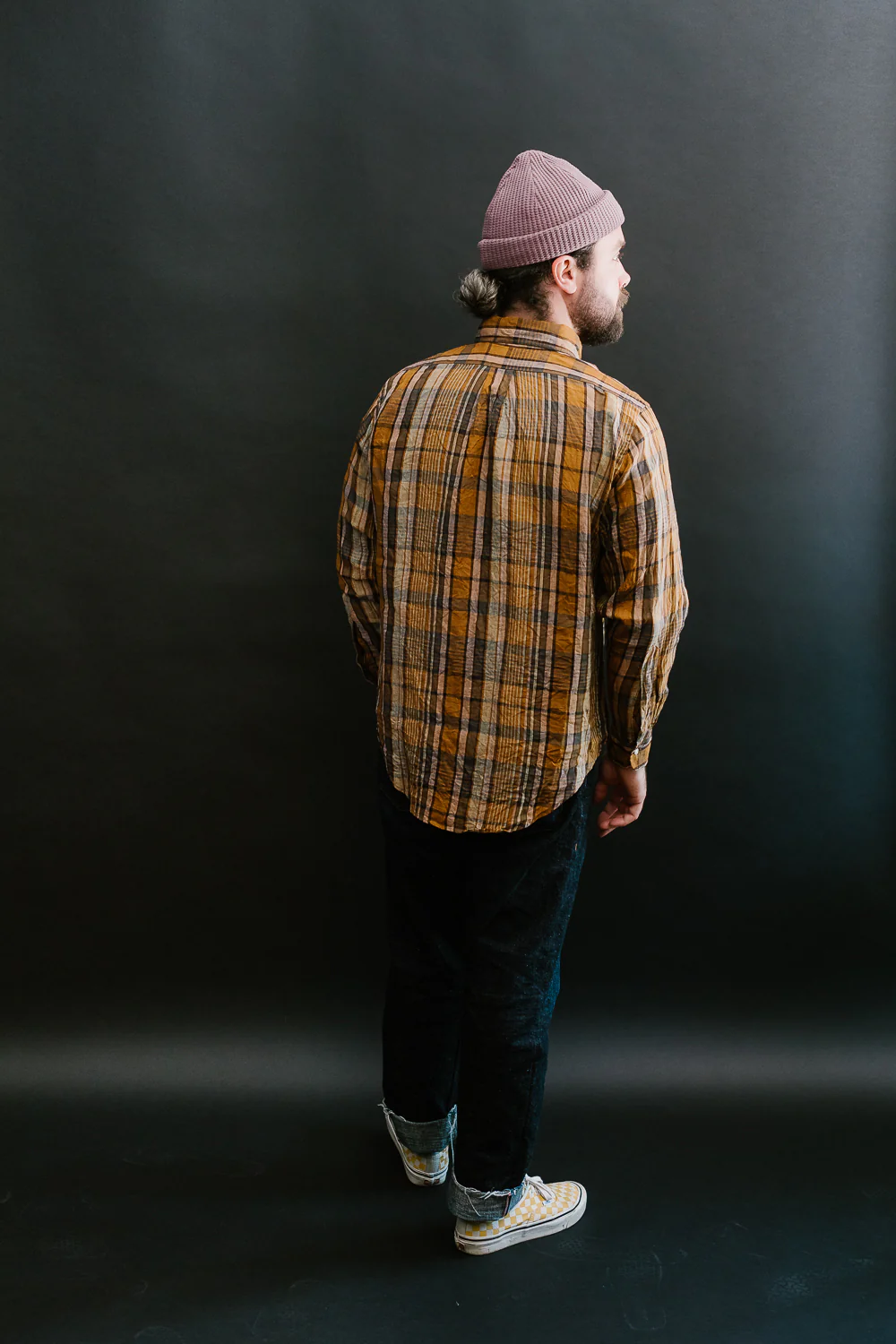 01-8113-44 - Linen Button-Down Safari Shirt - Orange Check - Image 11