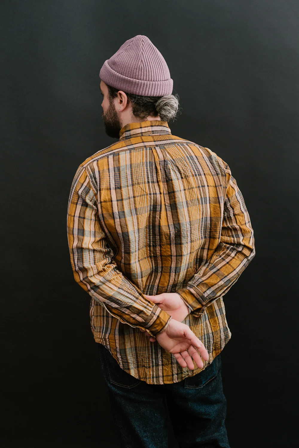 01-8113-44 - Linen Button-Down Safari Shirt - Orange Check - Image 13