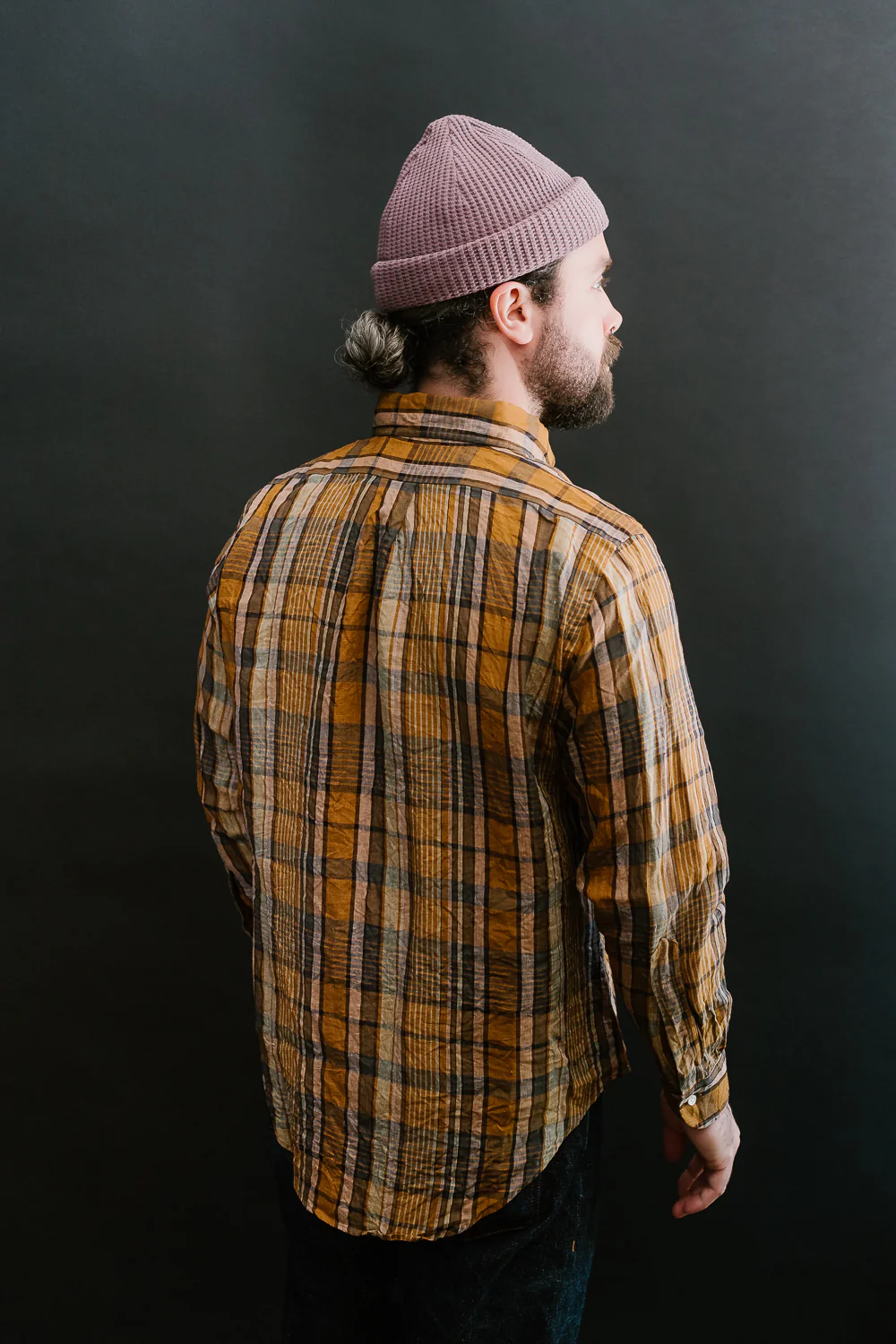 01-8113-44 - Linen Button-Down Safari Shirt - Orange Check - Image 14