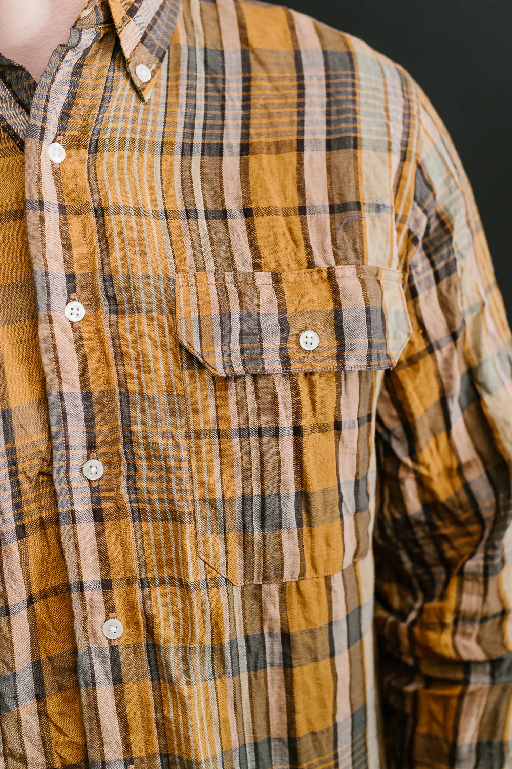 01-8113-44 - Linen Button-Down Safari Shirt - Orange Check - Image 19