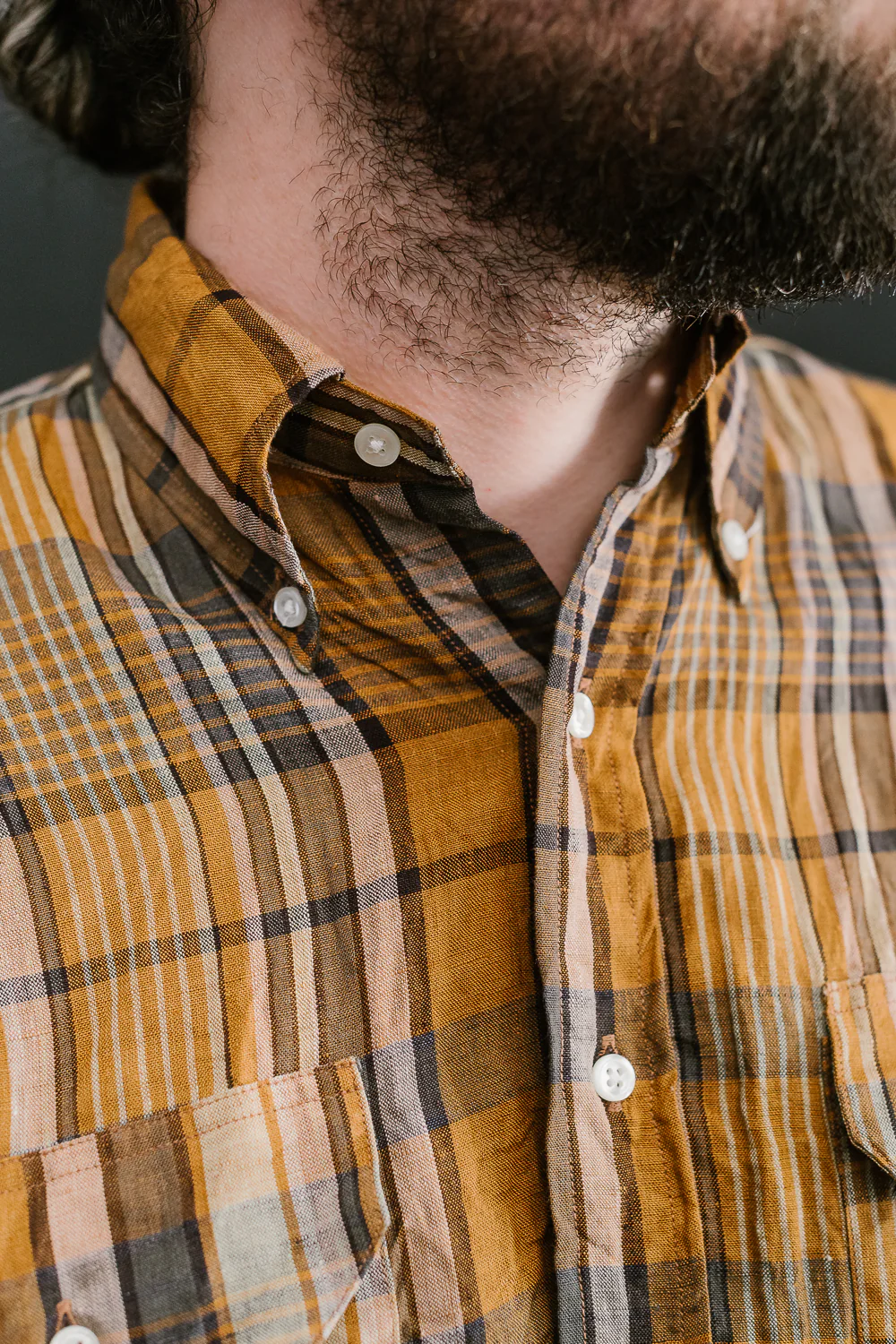 01-8113-44 - Linen Button-Down Safari Shirt - Orange Check - Image 22
