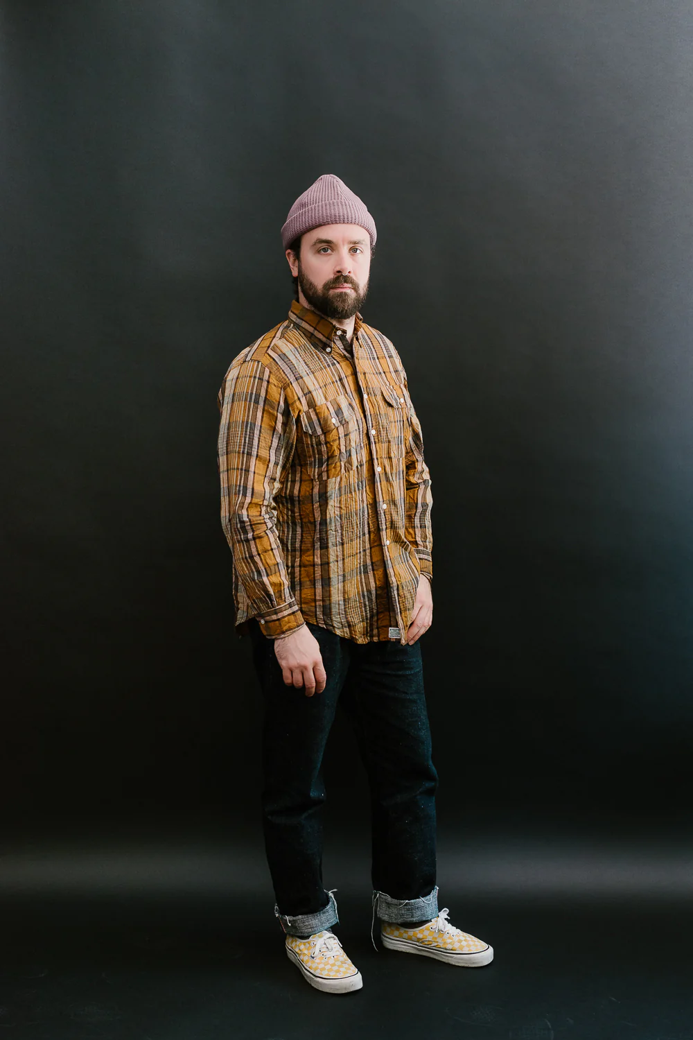 01-8113-44 - Linen Button-Down Safari Shirt - Orange Check - Image 9
