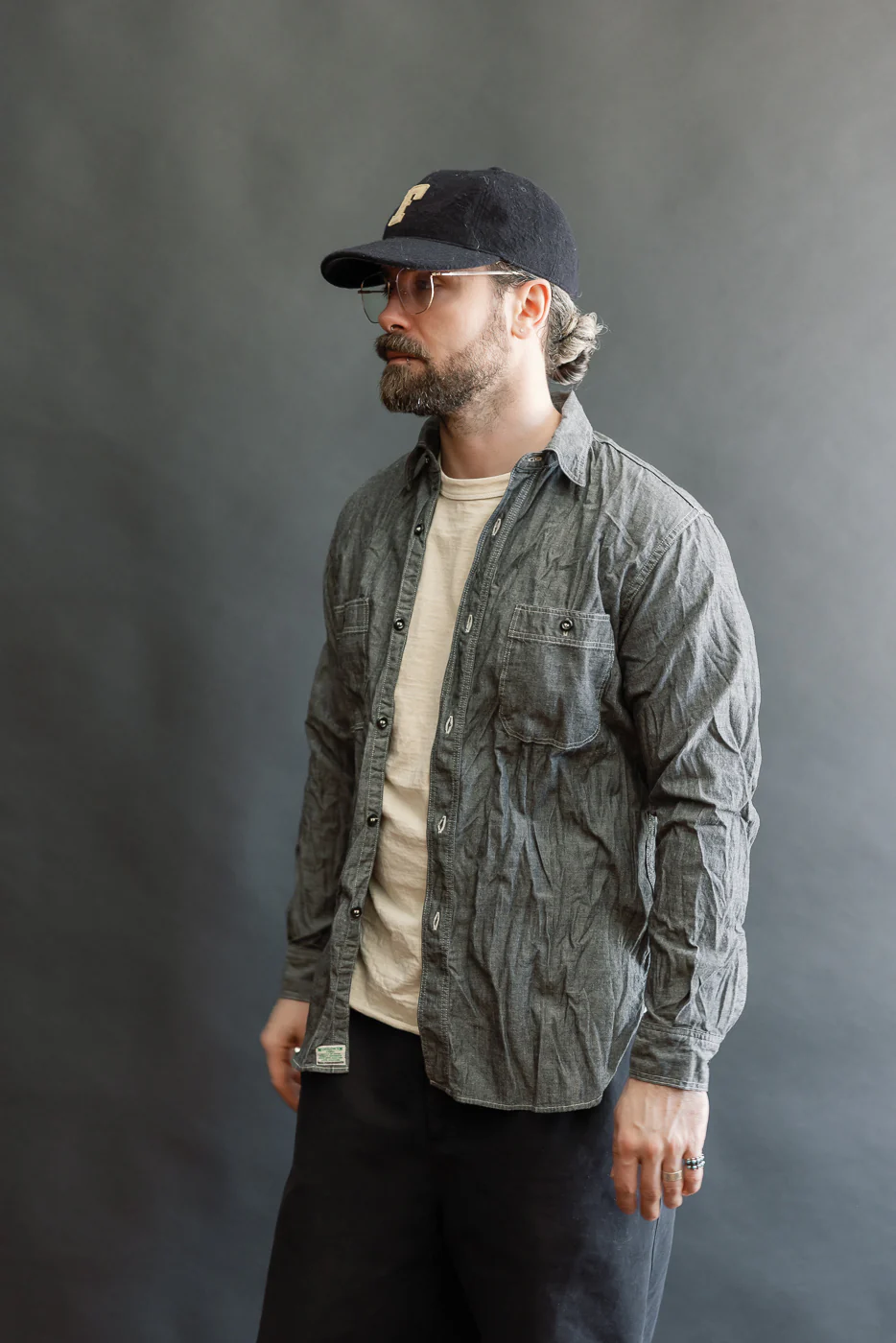 01-8270-61 - Relaxed Fit Chambray Work Shirt - Black - Image 10
