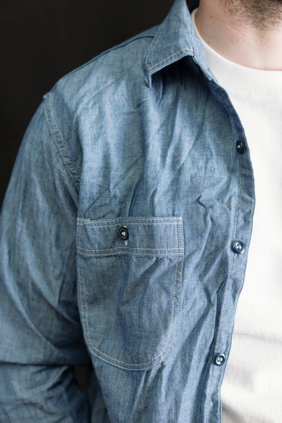 01-8270-84 - Relaxed Fit Chambray Work Shirt - Indigo - Image 16