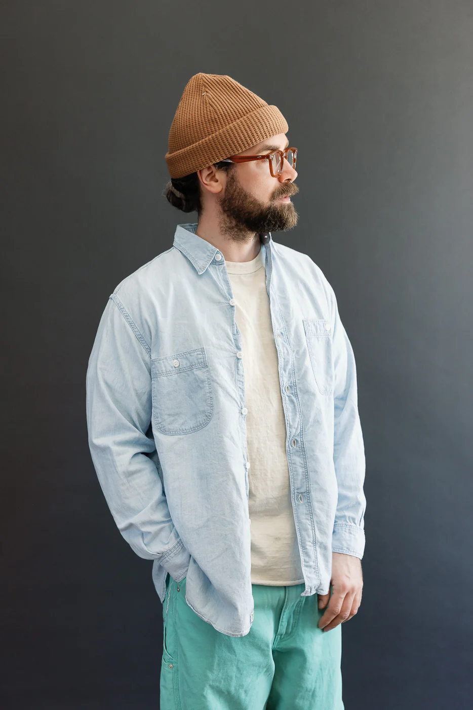 01-8270-99k - Relaxed Fit Chambray Work Shirt - Sky Blue - Image 14