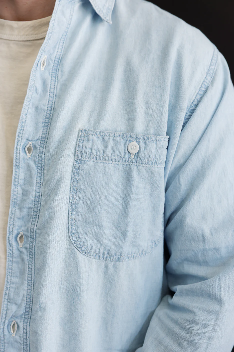 01-8270-99k - Relaxed Fit Chambray Work Shirt - Sky Blue - Image 16