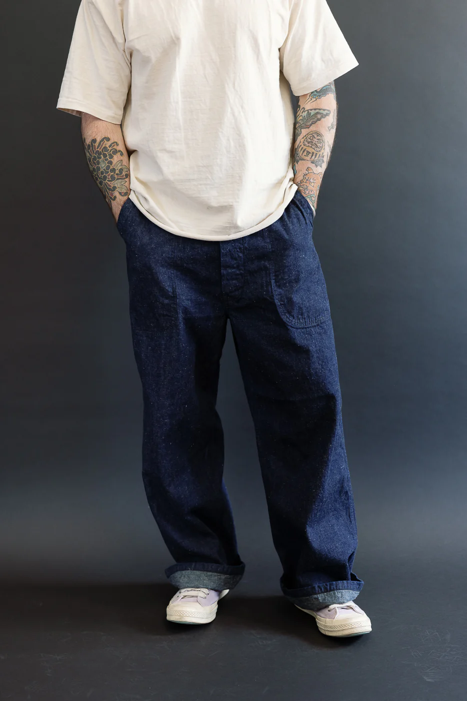 01-V5130-81K - US Navy Denim Wide Fit Selvedge Utility Pants - Indigo OW - Image 10
