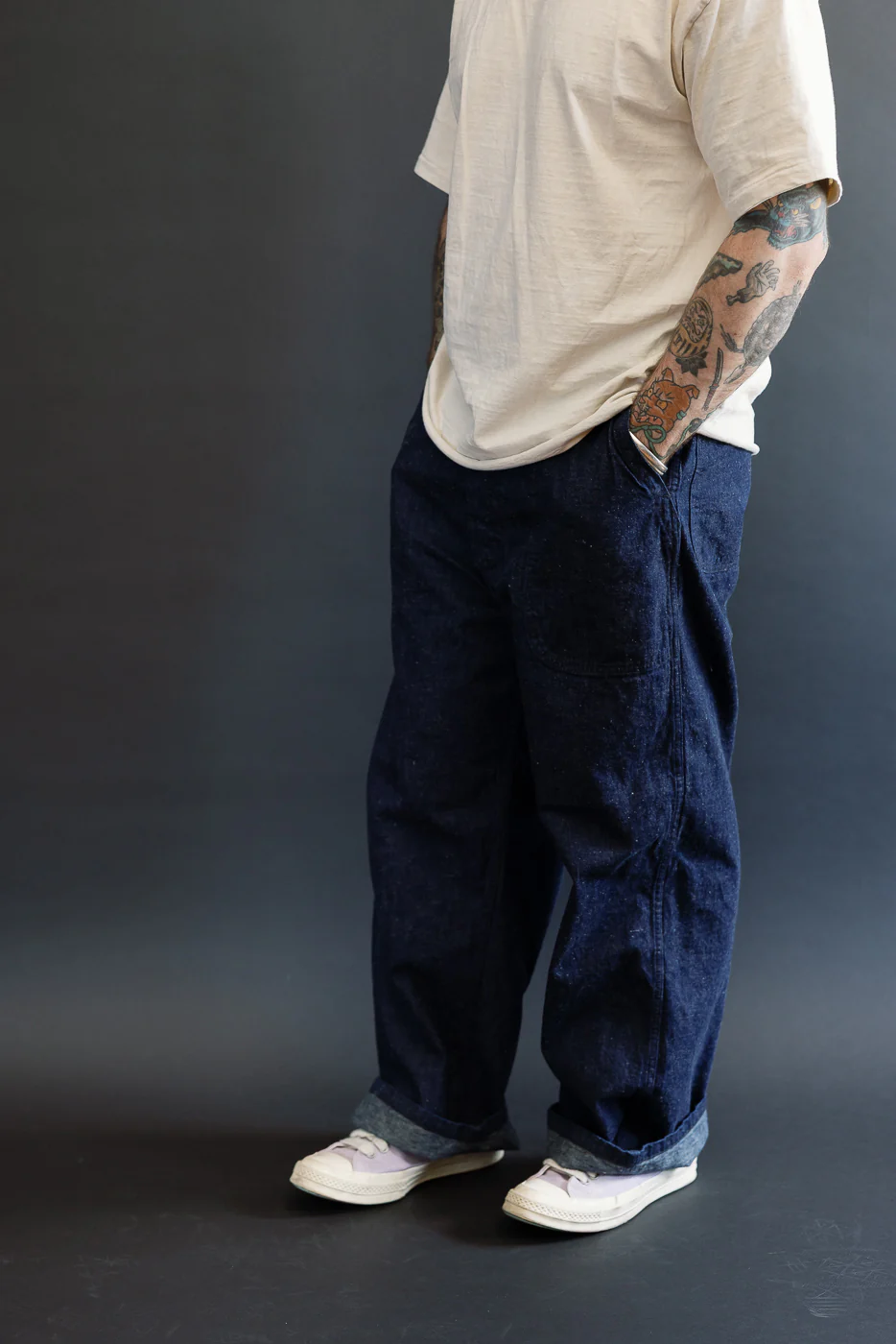 01-V5130-81K - US Navy Denim Wide Fit Selvedge Utility Pants - Indigo OW - Image 11