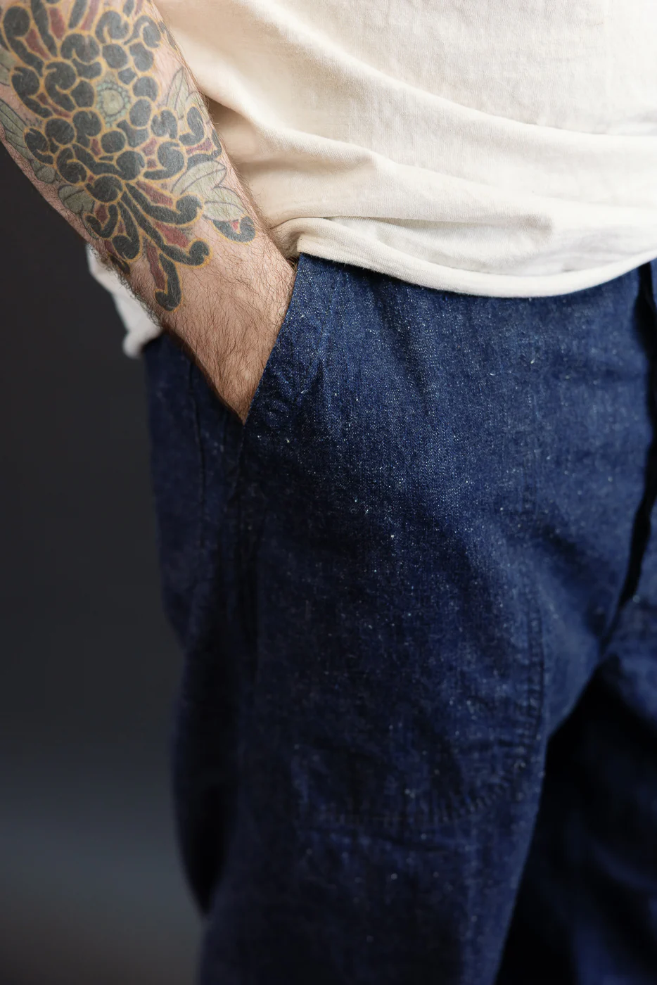 01-V5130-81K - US Navy Denim Wide Fit Selvedge Utility Pants - Indigo OW - Image 17