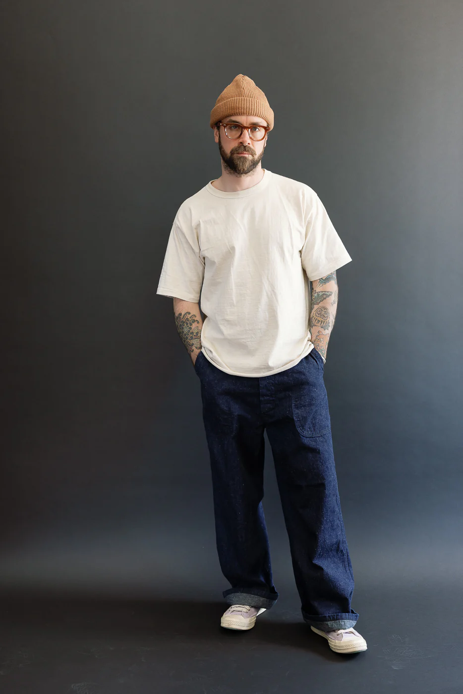 01-V5130-81K - US Navy Denim Wide Fit Selvedge Utility Pants - Indigo OW - Image 7