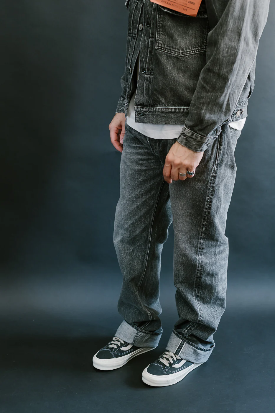 0105BKHW - 13.7oz Black Selvedge Denim Dartford - Wide Fit - Image 12