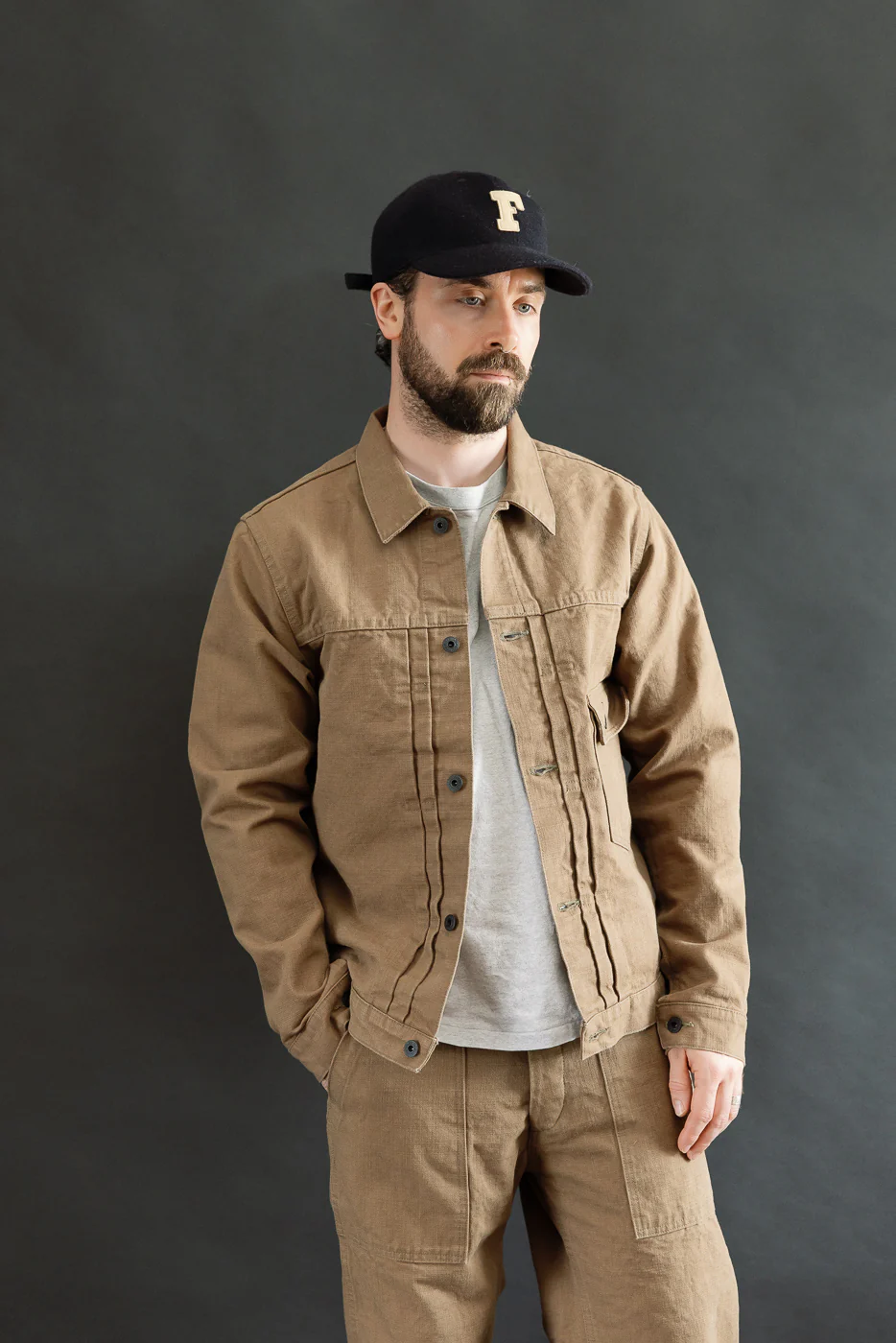 01507-HOX-BRK - 13oz "Brown Khaki" Sulfur Dyed Heavy Oxford Jacket - Type I - Image 15