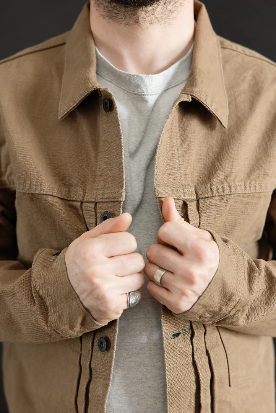 01507-HOX-BRK - 13oz "Brown Khaki" Sulfur Dyed Heavy Oxford Jacket - Type I - Image 16