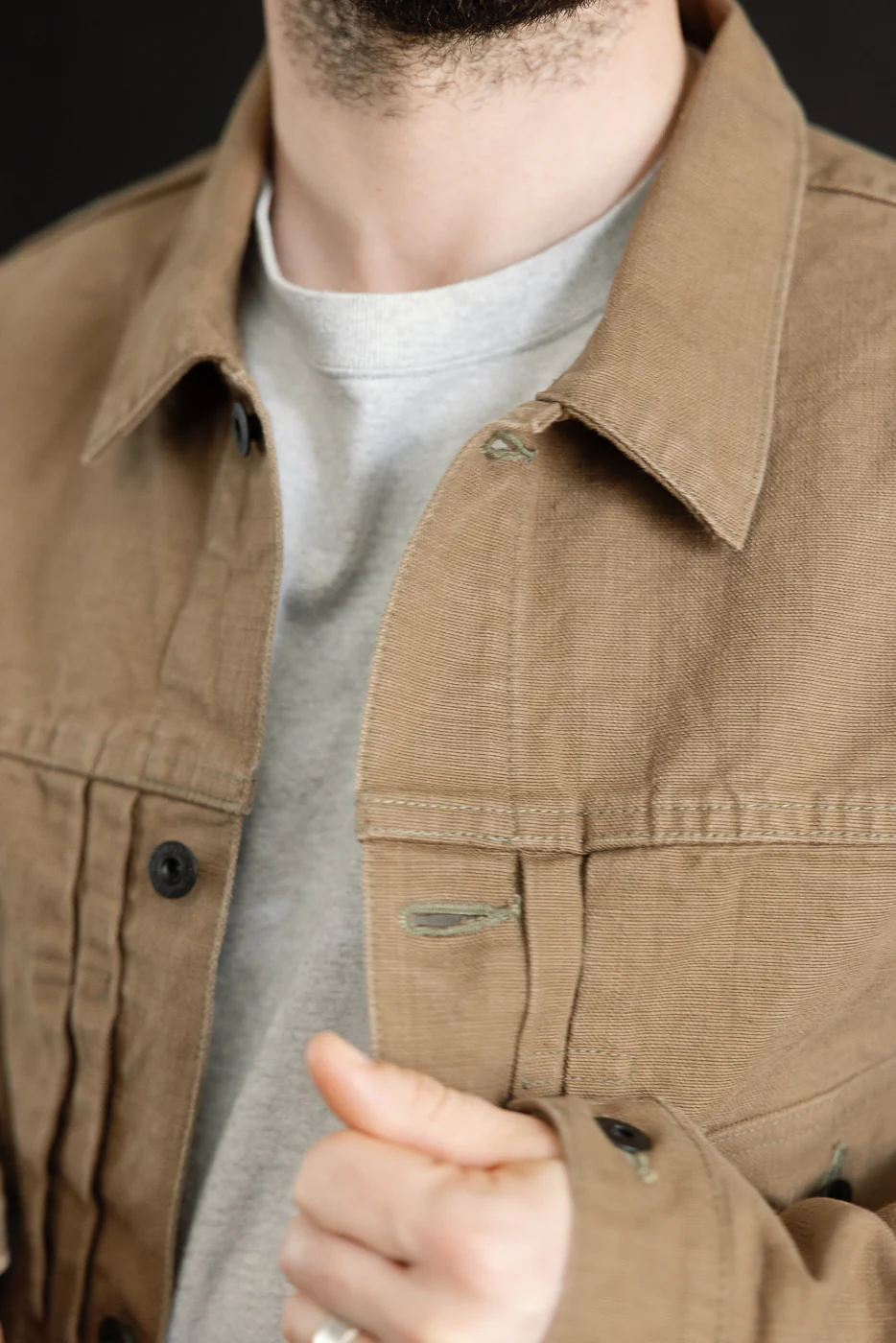 01507-HOX-BRK - 13oz "Brown Khaki" Sulfur Dyed Heavy Oxford Jacket - Type I - Image 18