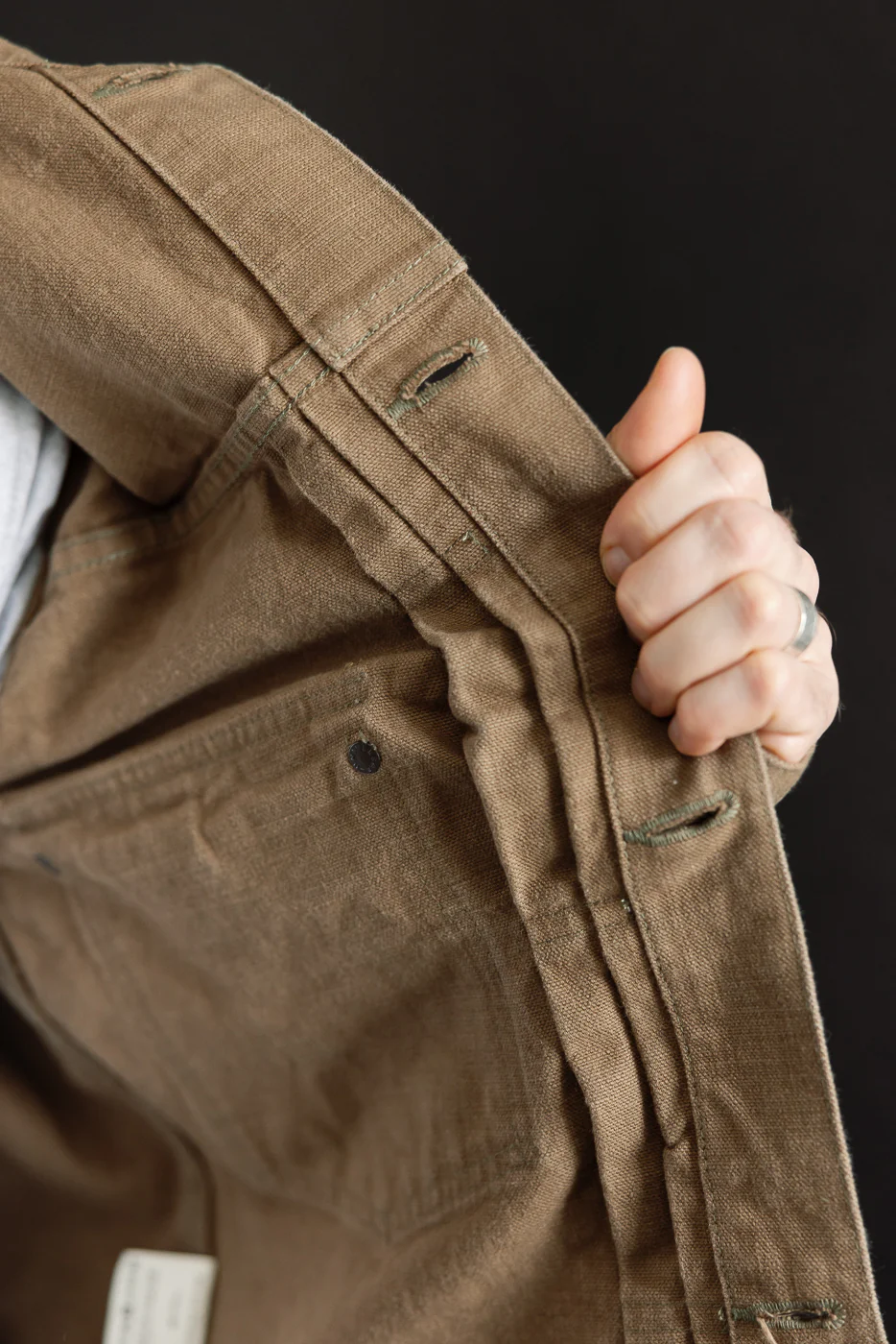 01507-HOX-BRK - 13oz "Brown Khaki" Sulfur Dyed Heavy Oxford Jacket - Type I - Image 19
