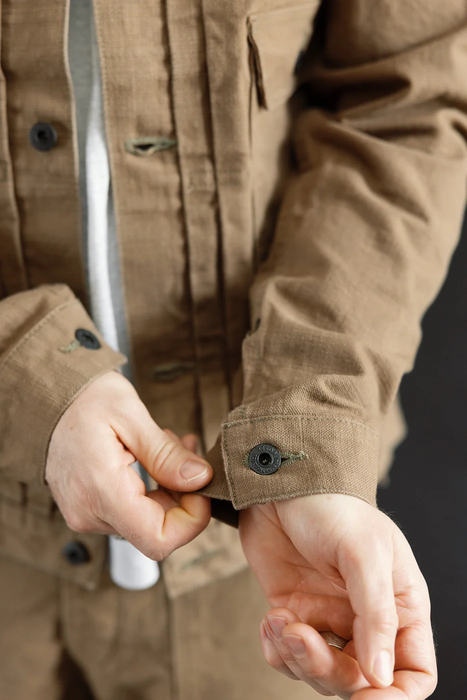 01507-HOX-BRK - 13oz "Brown Khaki" Sulfur Dyed Heavy Oxford Jacket - Type I - Image 23