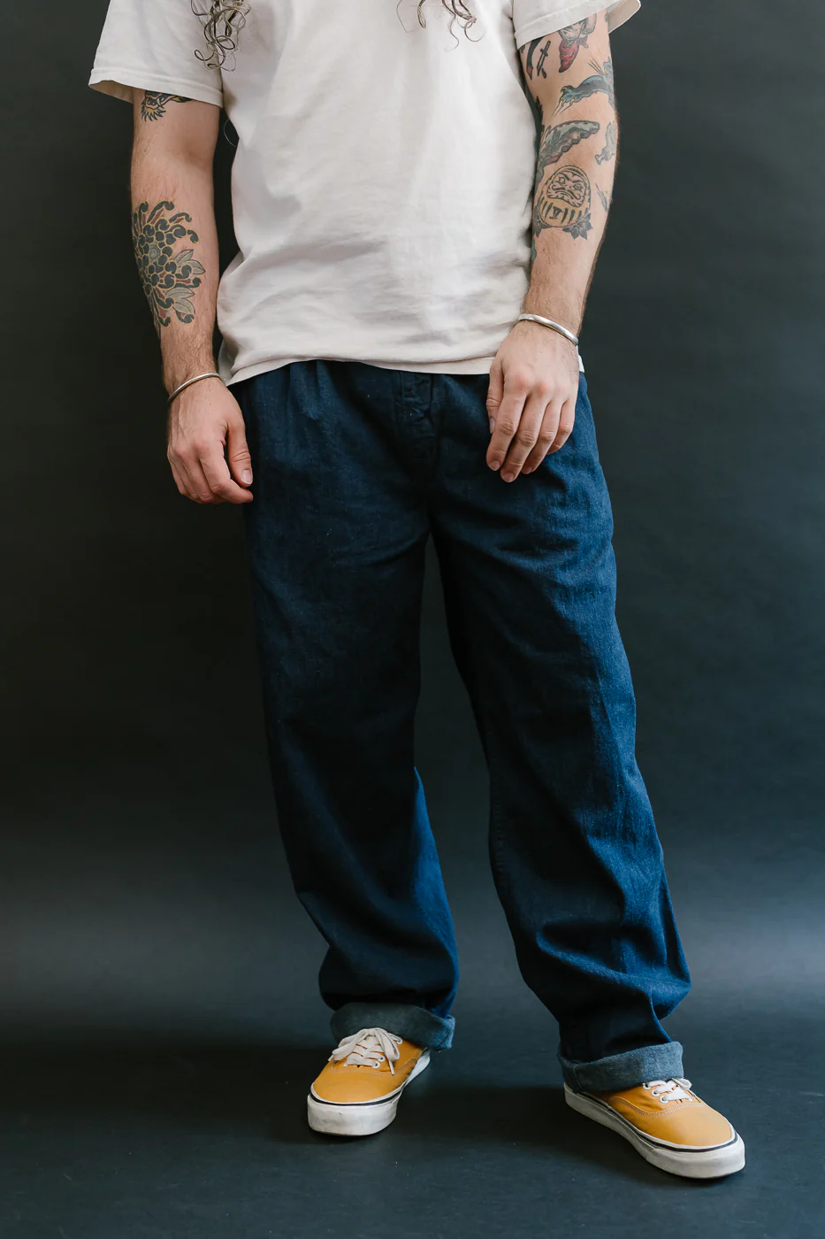 03-5021-A81 - Two Tuck Denim Wide Trousers - One Wash (Light Blue) - Image 11