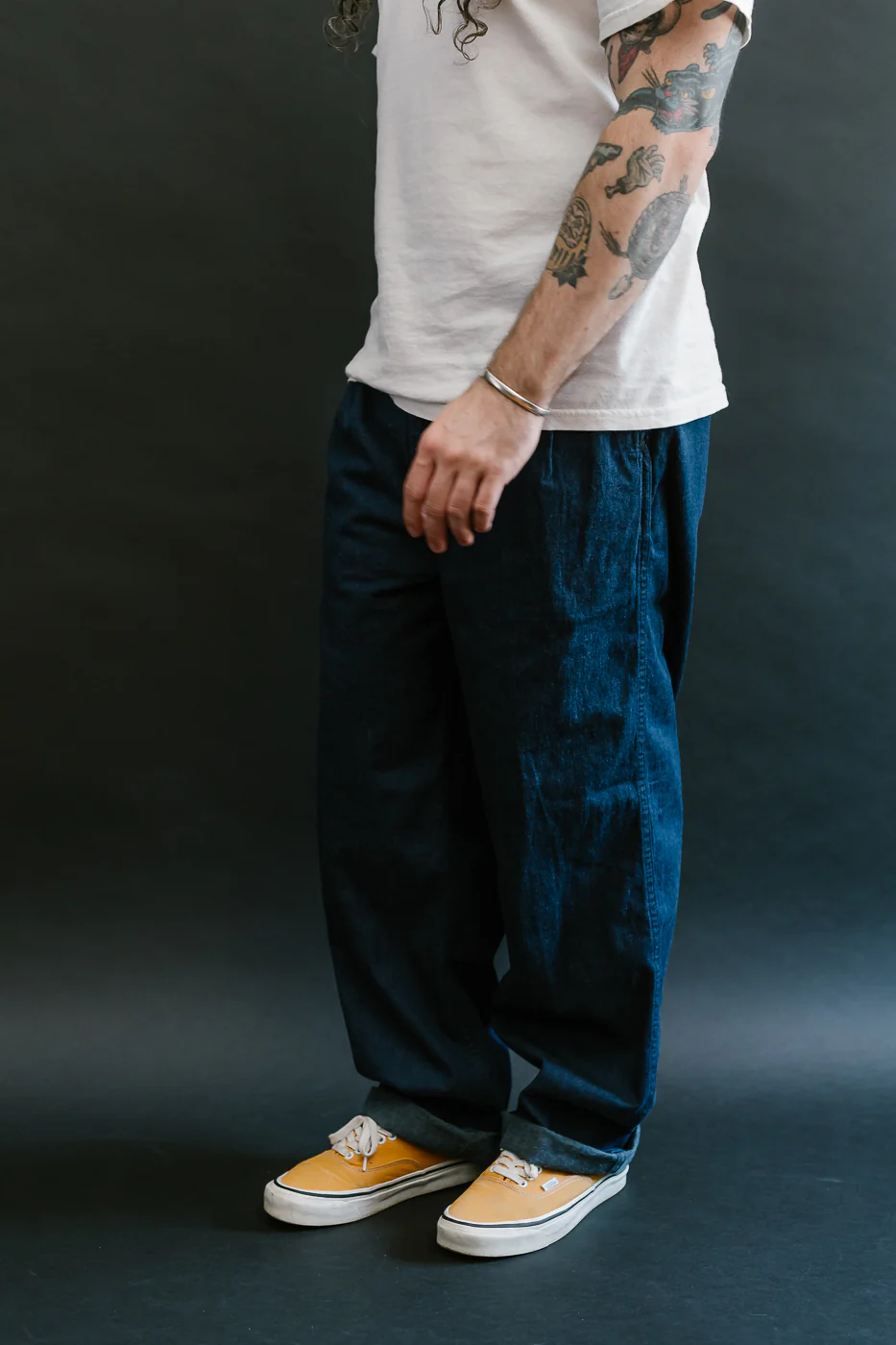 03-5021-A81 - Two Tuck Denim Wide Trousers - One Wash (Light Blue) - Image 12