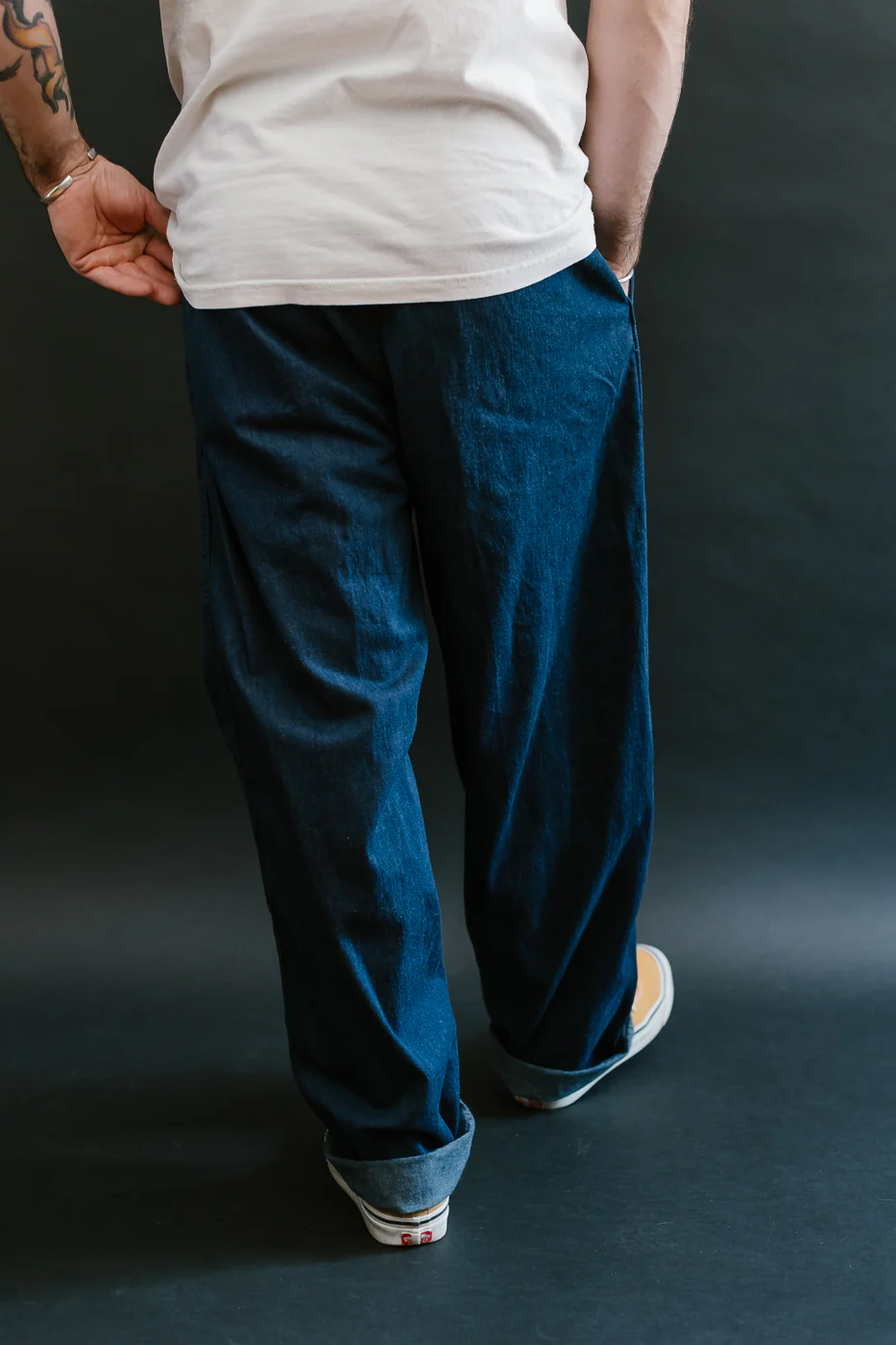 03-5021-A81 - Two Tuck Denim Wide Trousers - One Wash (Light Blue) - Image 14