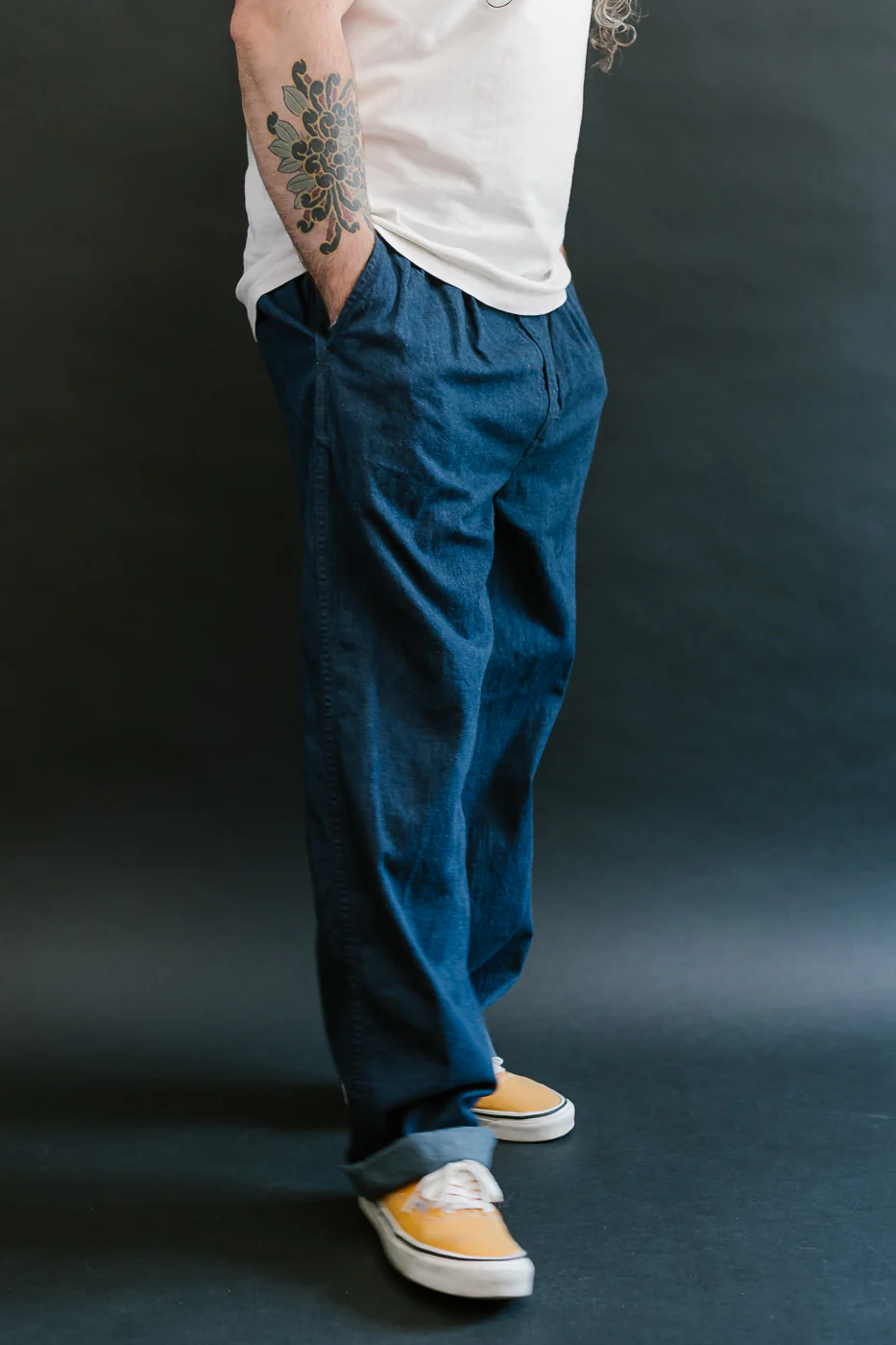 03-5021-A81 - Two Tuck Denim Wide Trousers - One Wash (Light Blue) - Image 16