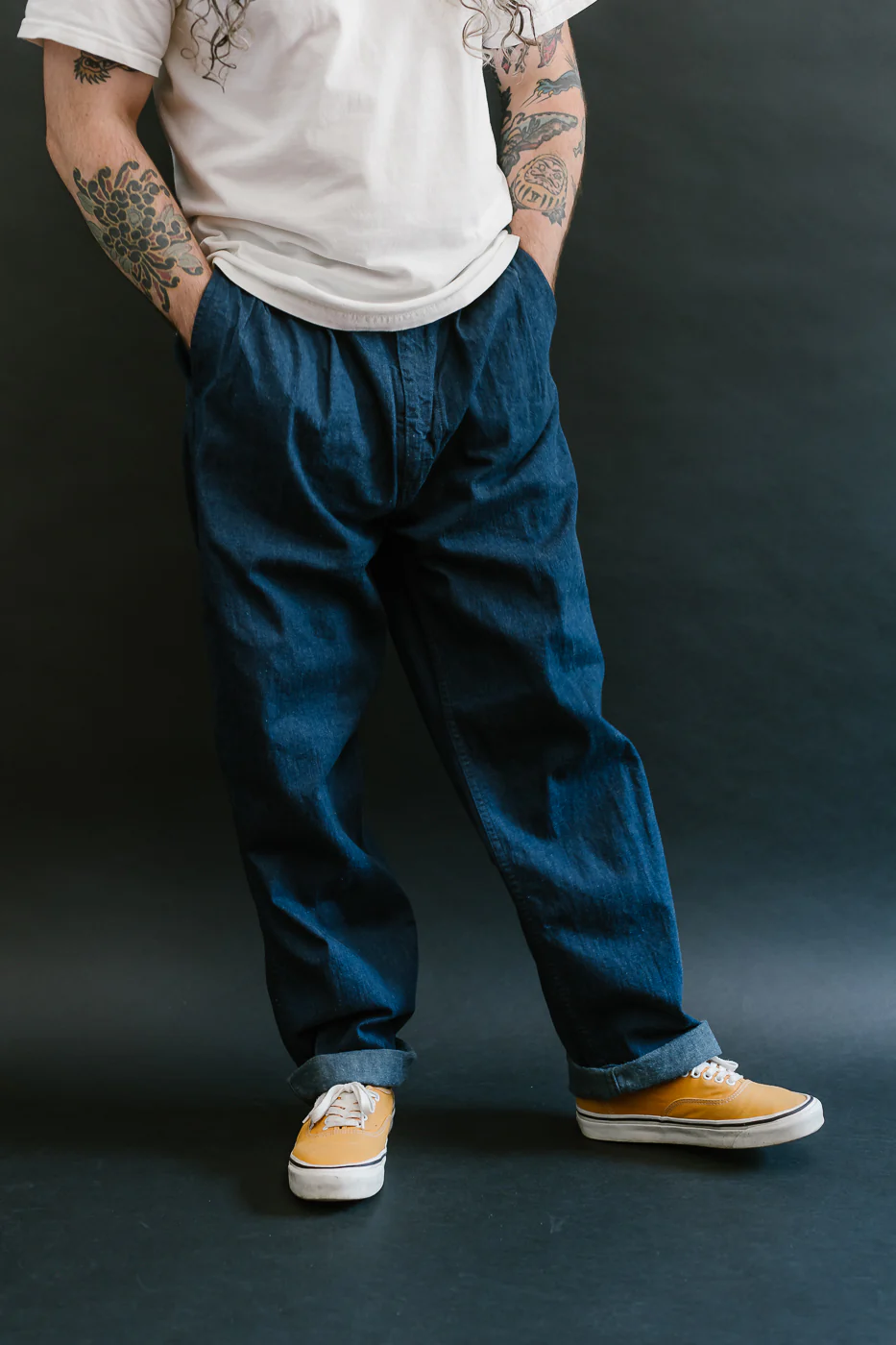 03-5021-A81 - Two Tuck Denim Wide Trousers - One Wash (Light Blue) - Image 17