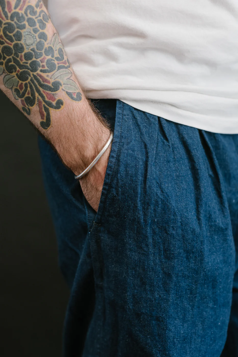 03-5021-A81 - Two Tuck Denim Wide Trousers - One Wash (Light Blue) - Image 19