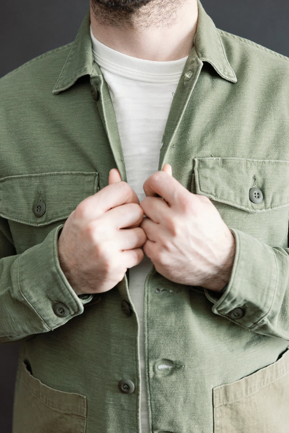 03-8345-77s - 4-Pocket Fatigue Shirt Reverse Sateen - Dark Olive Stone - Image 17