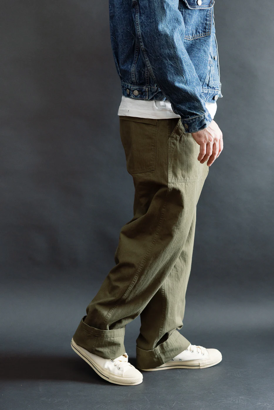03-V5002-76k - Vintage Fit Fatigue Pants Herringbone Twill - Army Green - Image 10