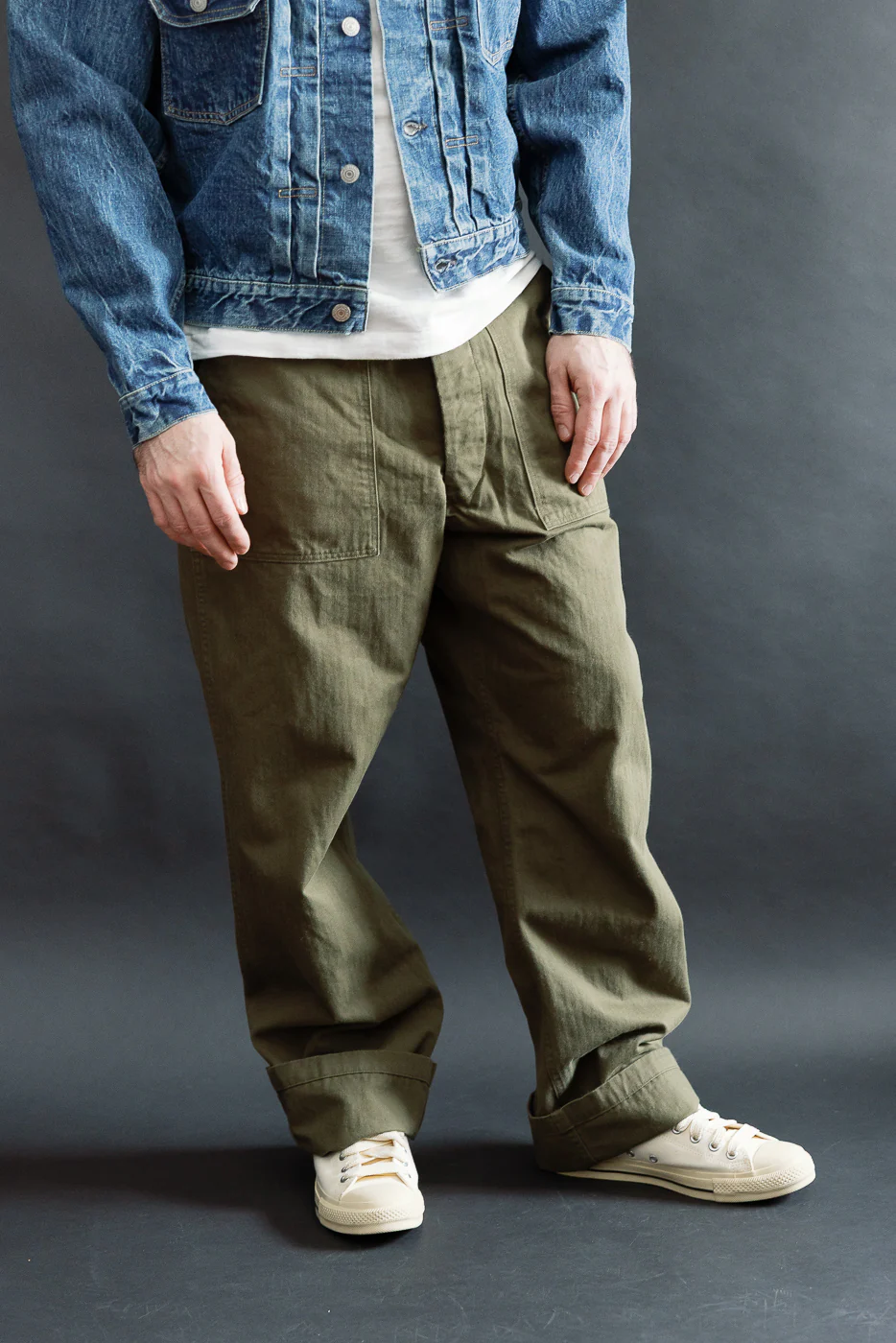 03-V5002-76k - Vintage Fit Fatigue Pants Herringbone Twill - Army Green - Image 9