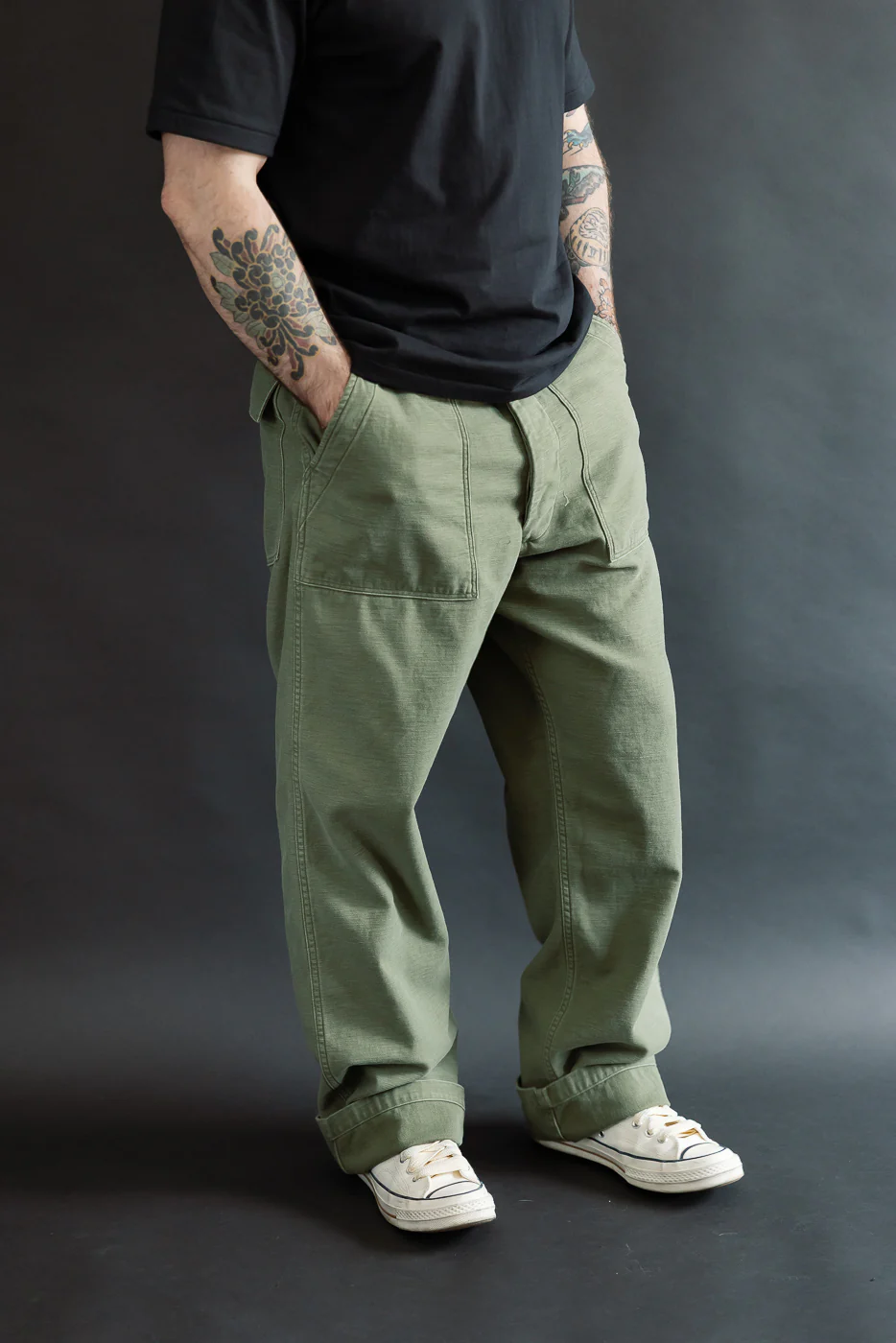 03-V5002-77SK - Fatigue Pants Reverse Sateen - Vintage Fit - Dark Olive Stone - Image 11