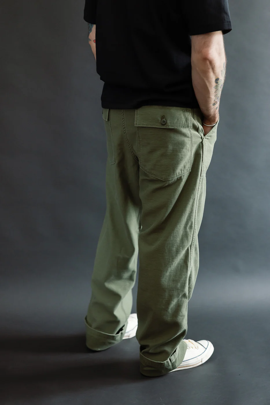03-V5002-77SK - Fatigue Pants Reverse Sateen - Vintage Fit - Dark Olive Stone - Image 12