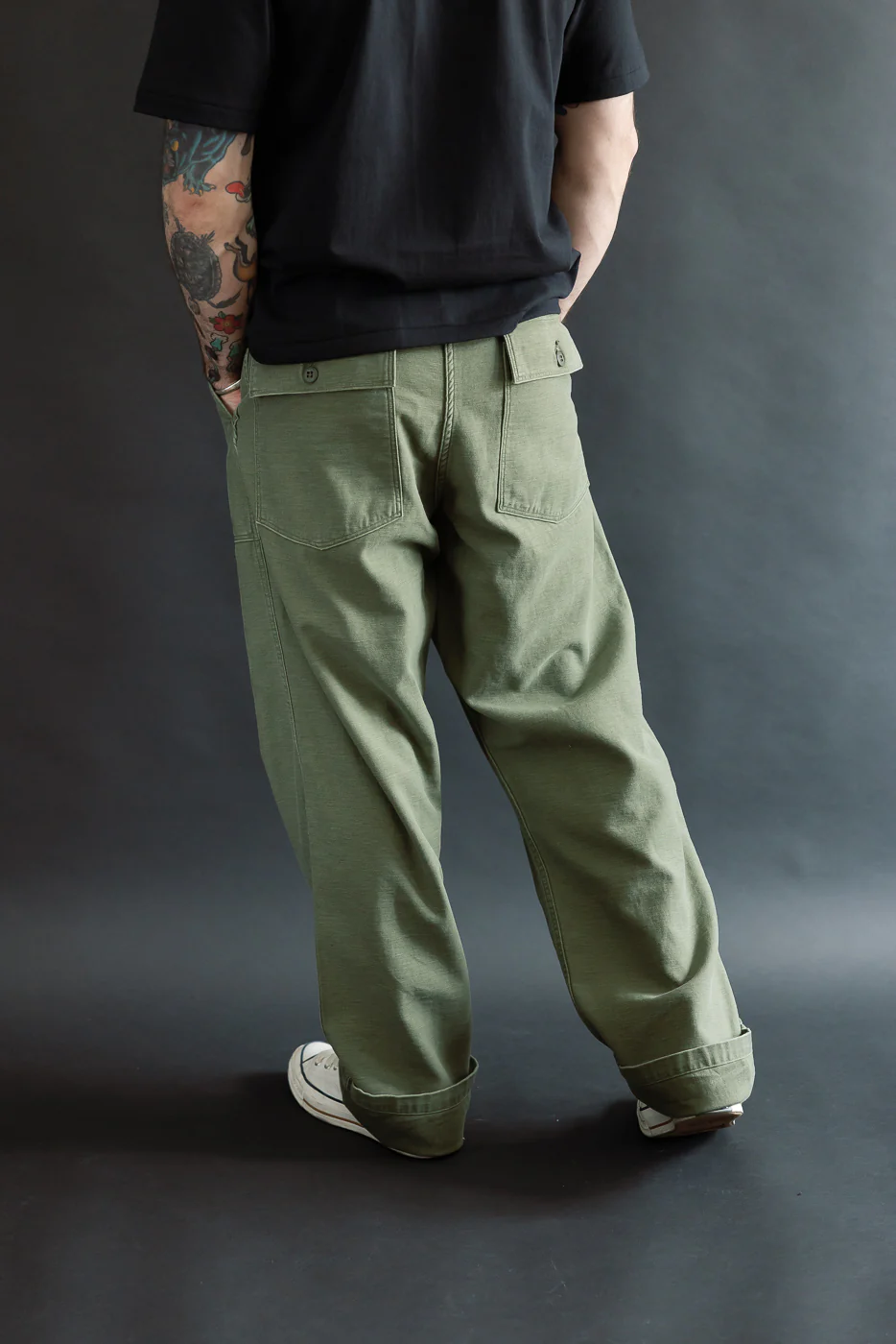 03-V5002-77SK - Fatigue Pants Reverse Sateen - Vintage Fit - Dark Olive Stone - Image 13