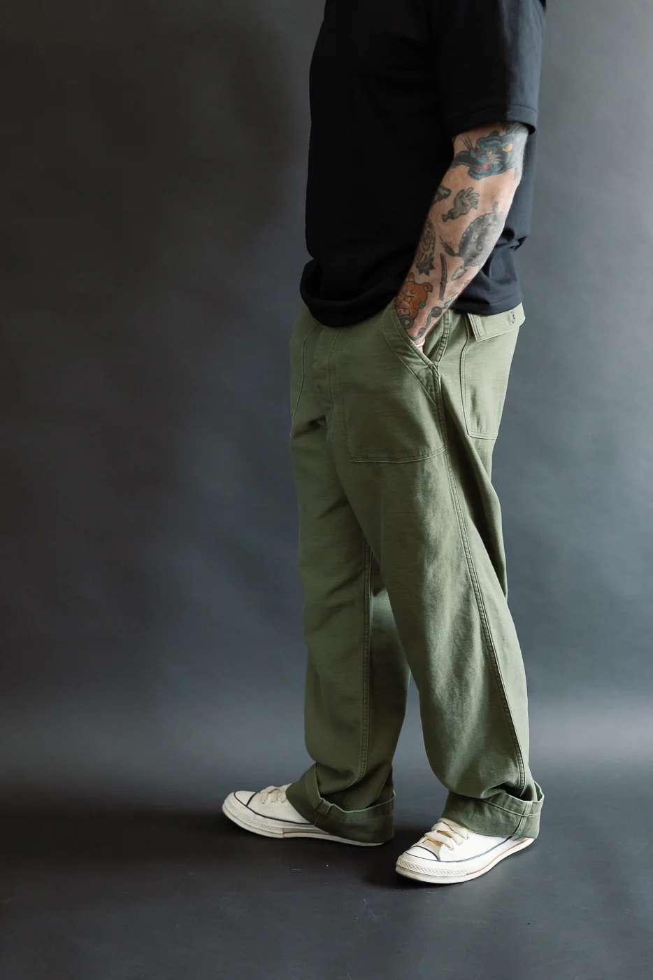 03-V5002-77SK - Fatigue Pants Reverse Sateen - Vintage Fit - Dark Olive Stone - Image 14