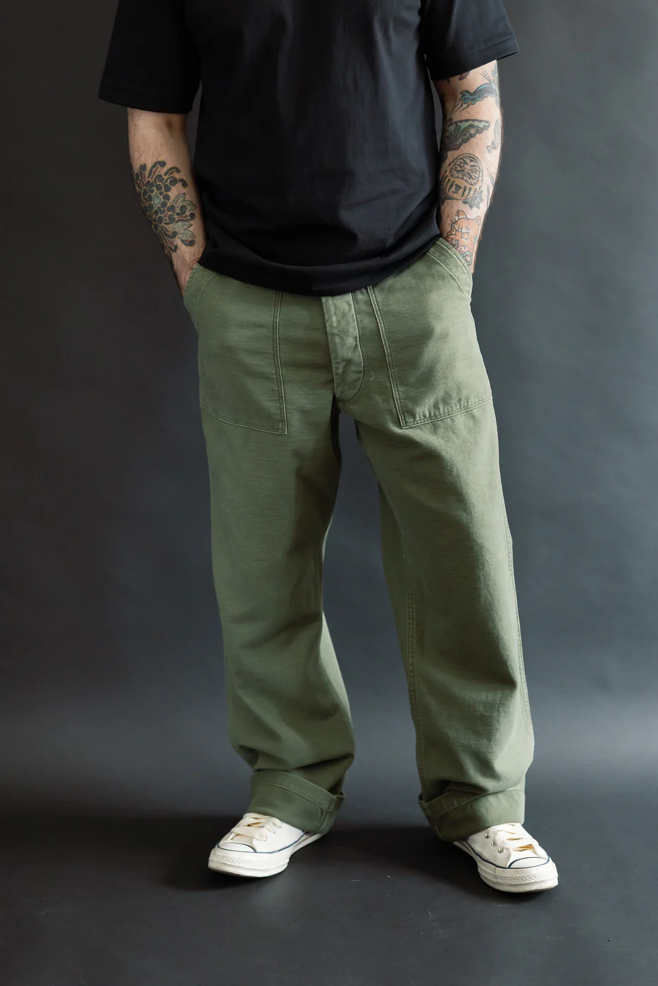 03-V5002-77SK - Fatigue Pants Reverse Sateen - Vintage Fit - Dark Olive Stone - Image 15