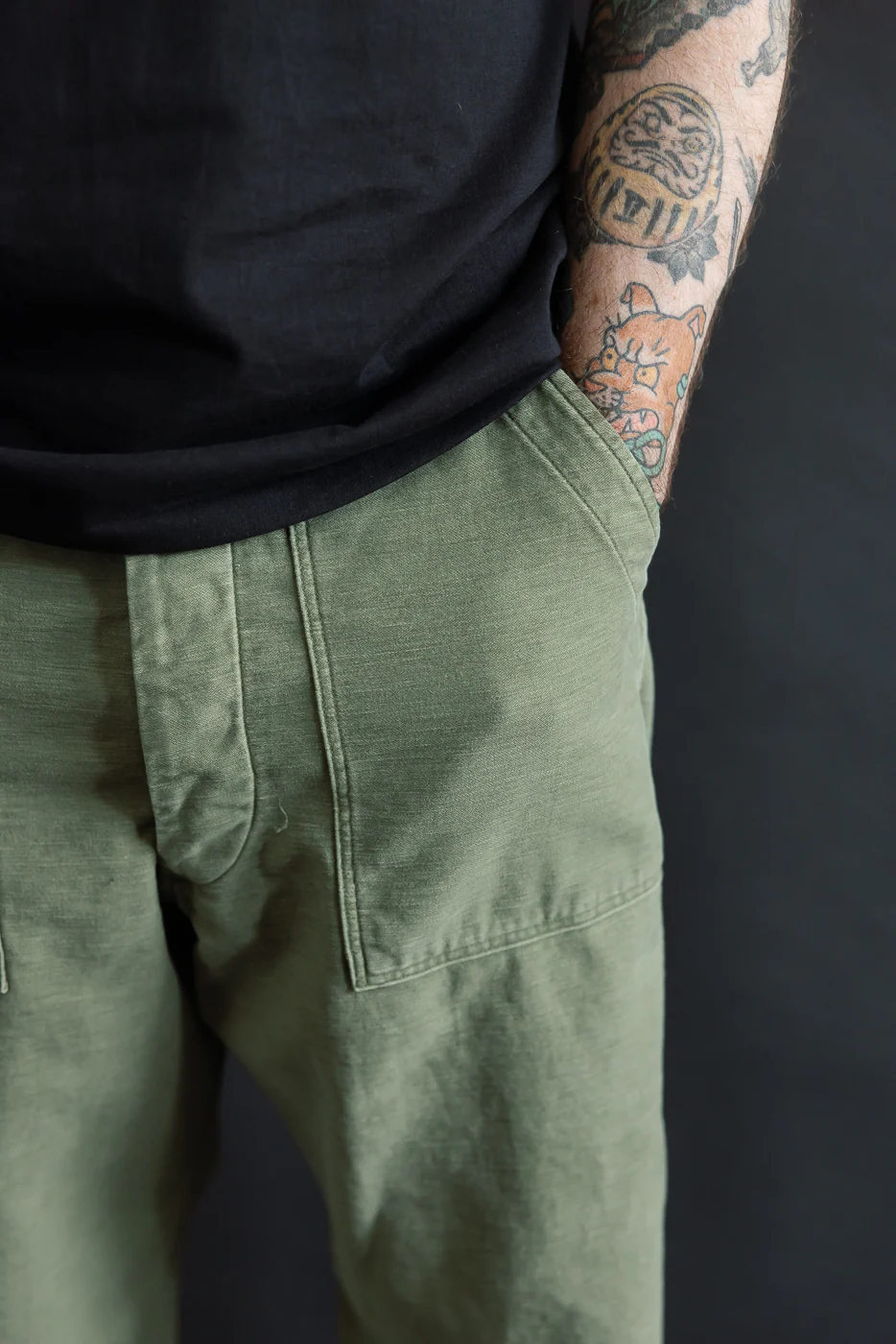 03-V5002-77SK - Fatigue Pants Reverse Sateen - Vintage Fit - Dark Olive Stone - Image 16
