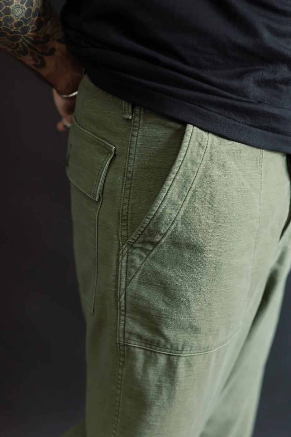 03-V5002-77SK - Fatigue Pants Reverse Sateen - Vintage Fit - Dark Olive Stone - Image 17
