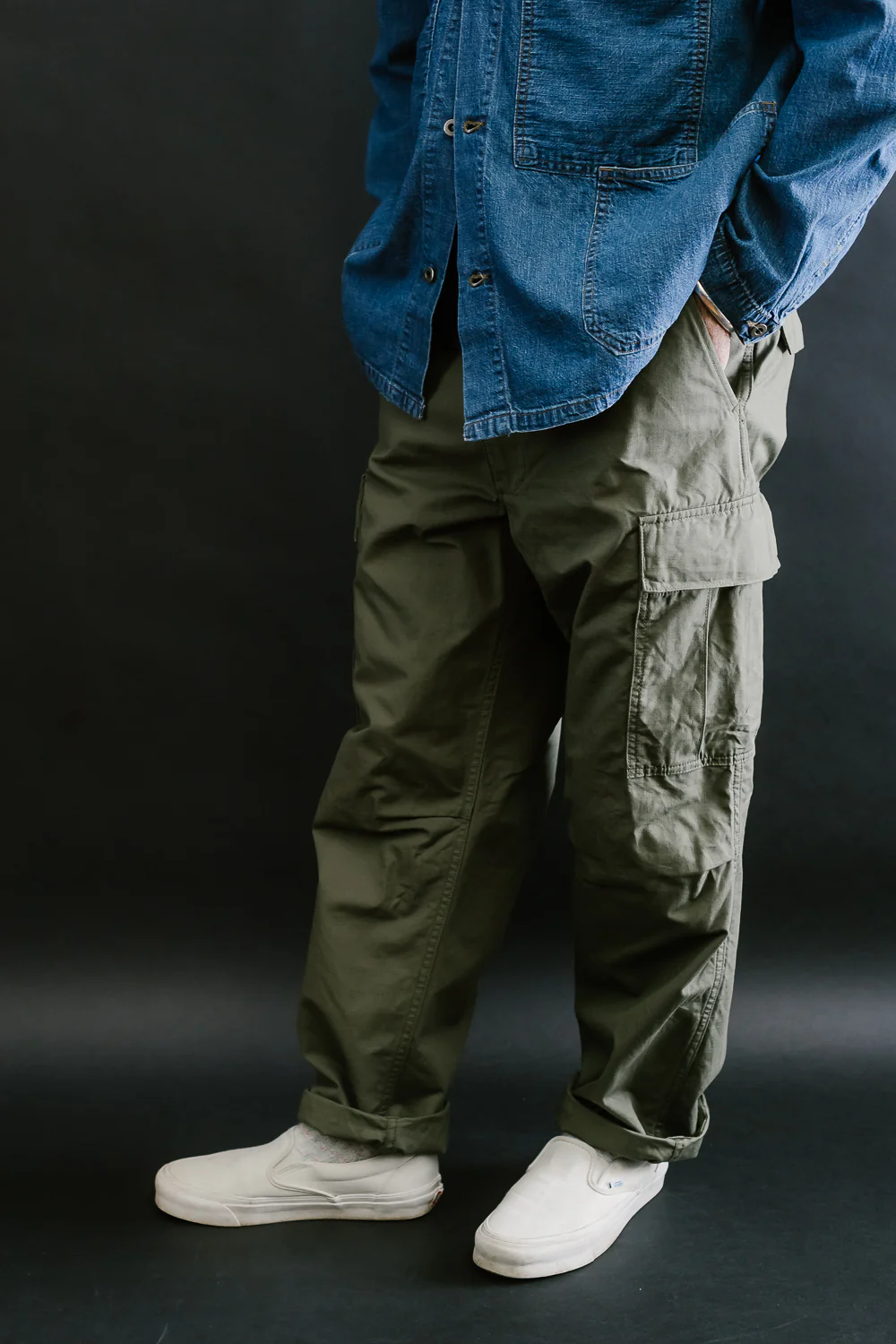 03-V5260RIP-76 - 6-Pocket Cargo Trousers - Vintage Fit - Olive - Image 12