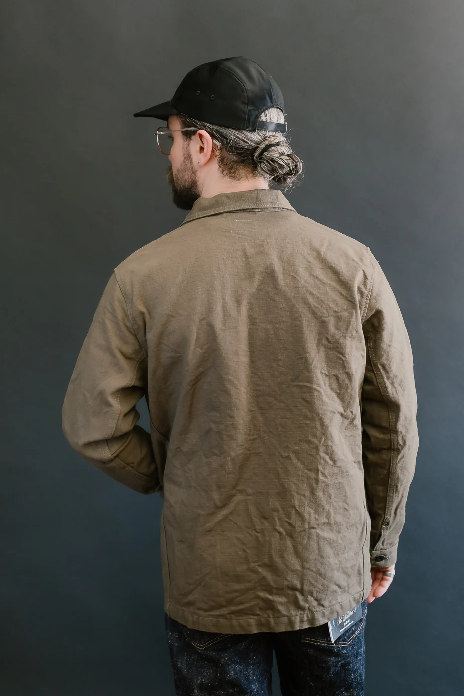 03100-HOX-OLG - 13.5oz Sulphur Dyed Olive Oxford Cloth - Coverall Jacket - Image 16
