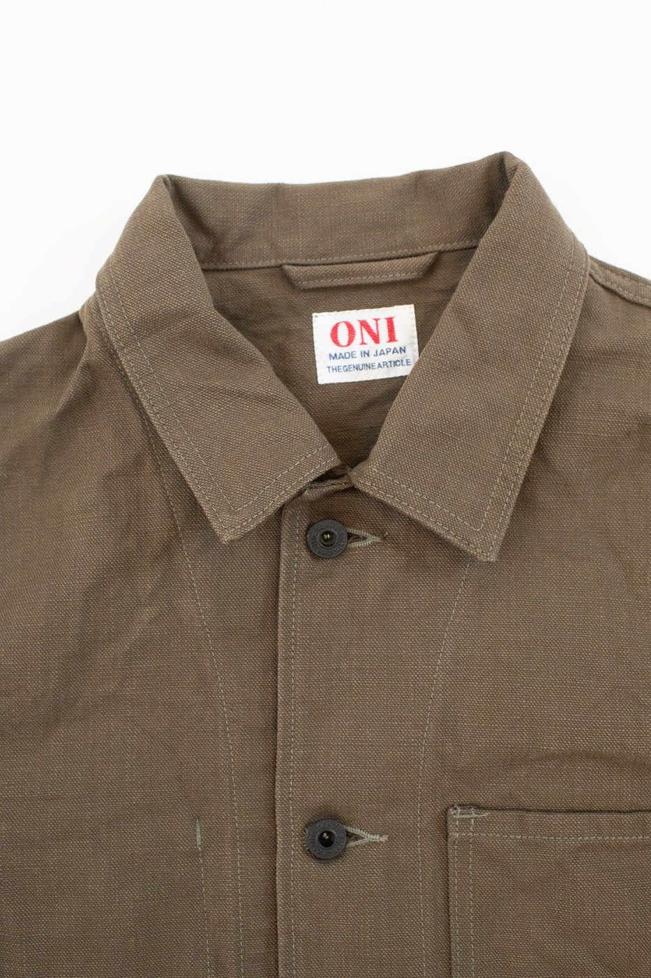 03100-HOX-OLG - 13.5oz Sulphur Dyed Olive Oxford Cloth - Coverall Jacket - Image 2