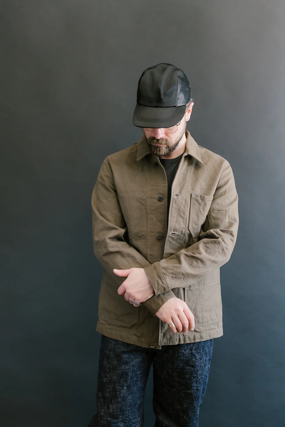 03100-HOX-OLG - 13.5oz Sulphur Dyed Olive Oxford Cloth - Coverall Jacket - Image 20