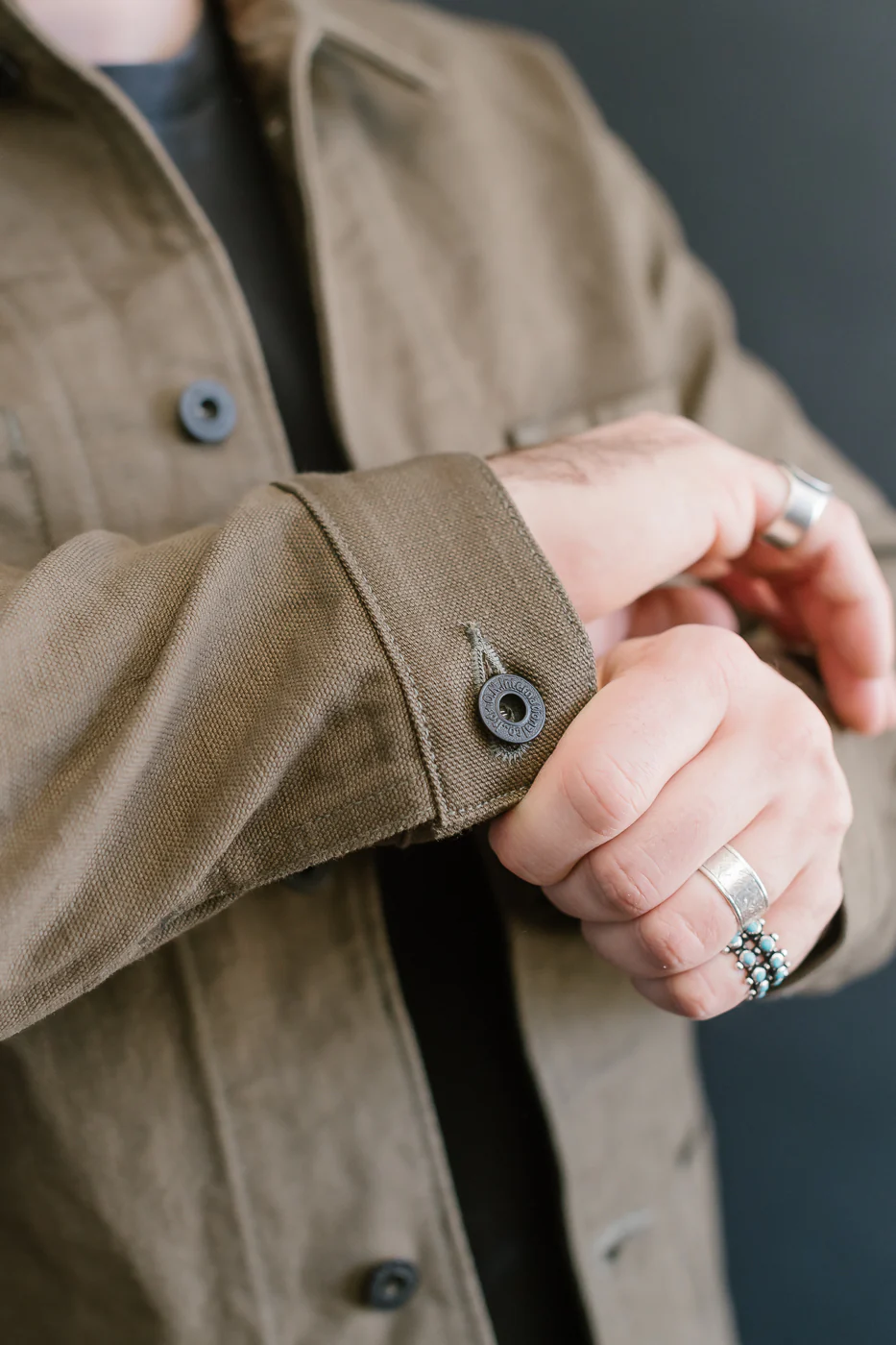 03100-HOX-OLG - 13.5oz Sulphur Dyed Olive Oxford Cloth - Coverall Jacket - Image 21