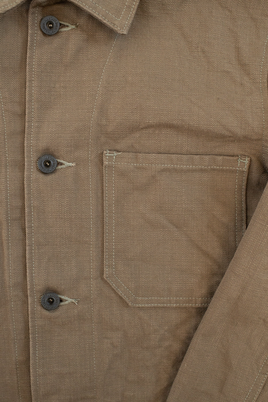 03100-HOX-OLG - 13.5oz Sulphur Dyed Olive Oxford Cloth - Coverall Jacket - Image 3