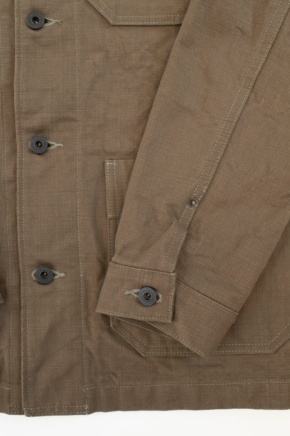 03100-HOX-OLG - 13.5oz Sulphur Dyed Olive Oxford Cloth - Coverall Jacket - Image 4