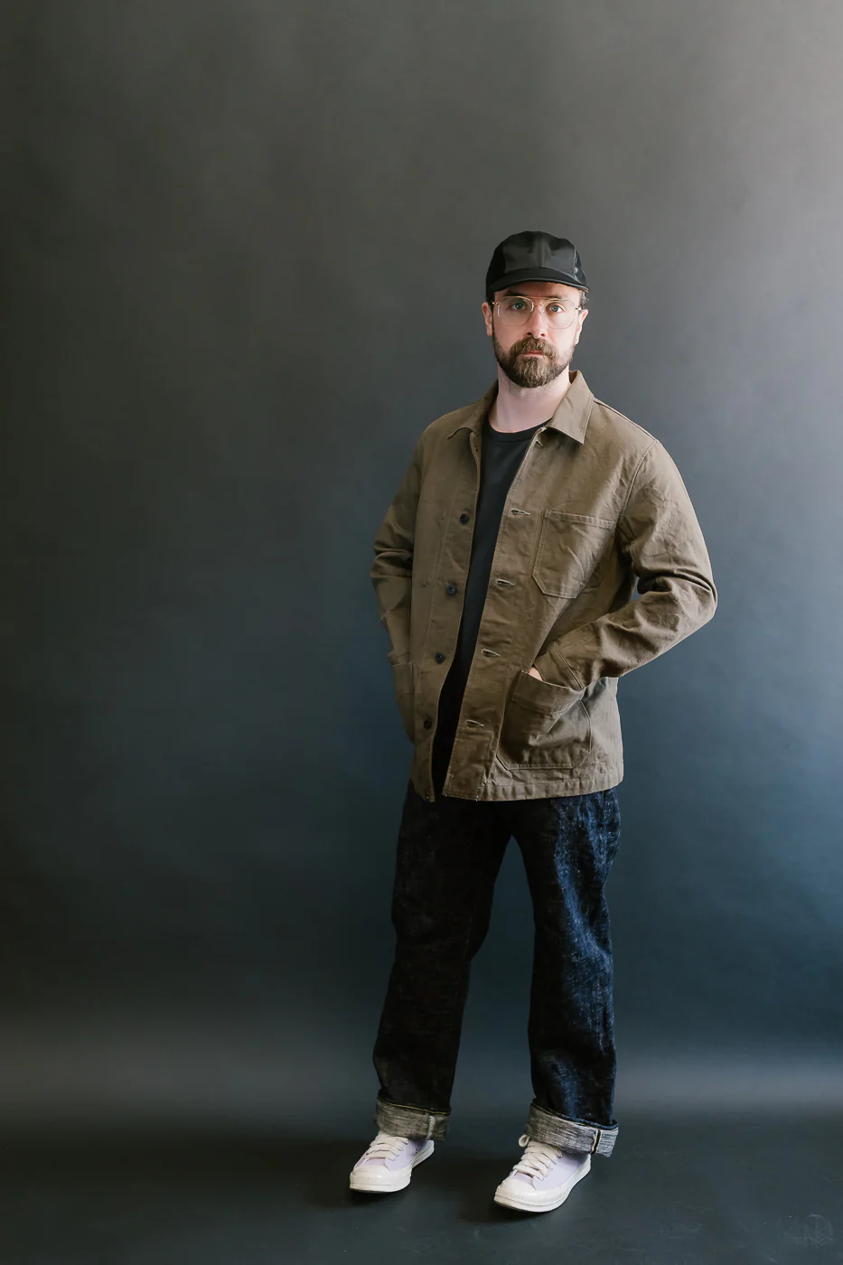 03100-HOX-OLG - 13.5oz Sulphur Dyed Olive Oxford Cloth - Coverall Jacket - Image 7