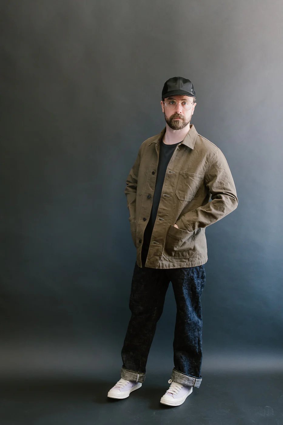 03100-HOX-OLG - 13.5oz Sulphur Dyed Olive Oxford Cloth - Coverall Jacket - Image 8